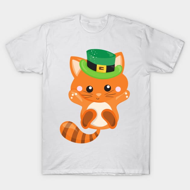 Saint Patrick's Day, Orange Cat, Leprechaun Hat T-Shirt by Jelena Dunčević